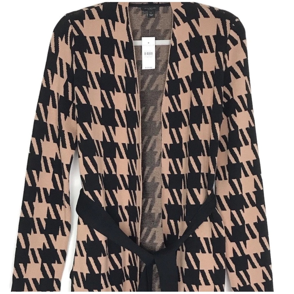 Ann Taylor NWT Black and Pink Houndstooth Open Cardigan Duster Small - Picture 4 of 6